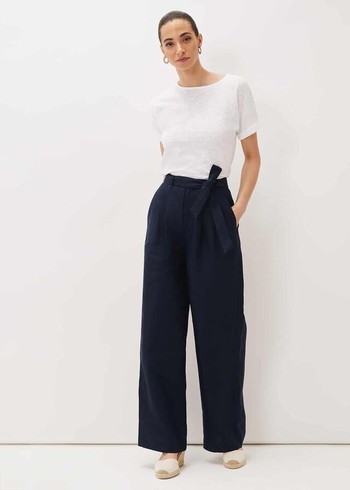 Phase Eight Aaliyah Linen Wide Legs Trousers Navy Australia | HC6432578